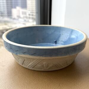 Clay City Salt Glaze Pottery Pie Plate Dish Blue Floral Stoneware Indiana USA 8"